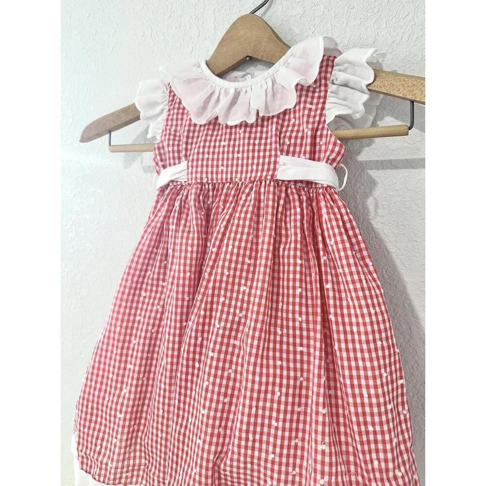 Vintage Sylvia White Toddler Girls Dress Red and White Gingham Zipper Ruffles 2T - Picture 5 of 15